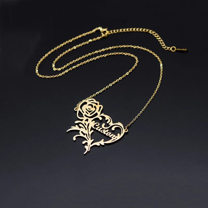 Custom Name Rose Heart Charm N - огляд і ціна Birth Flower Necklace