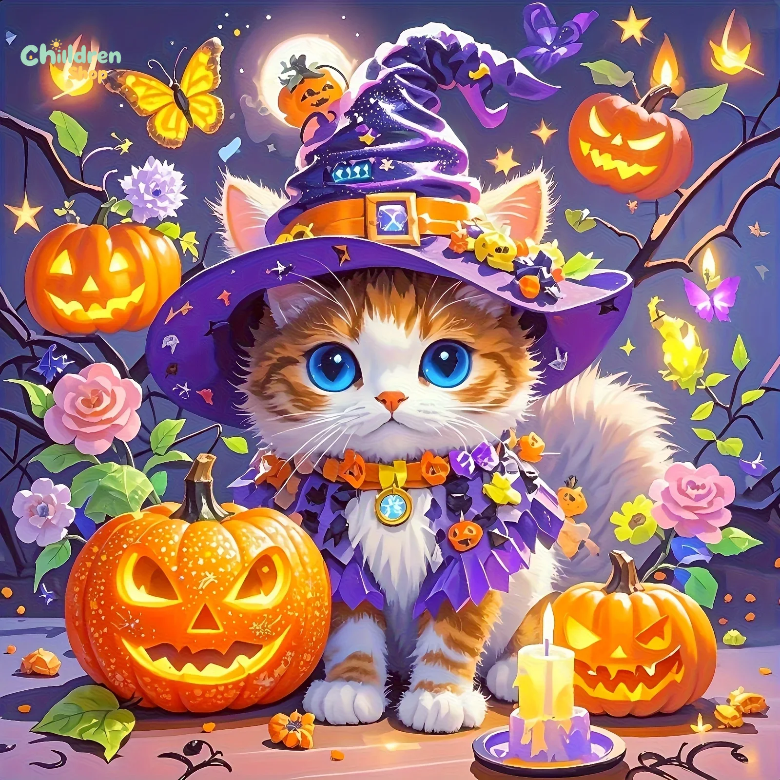 Halloween Wizard Cat Diamond P - огляд і ціна Photo Mosaic Print